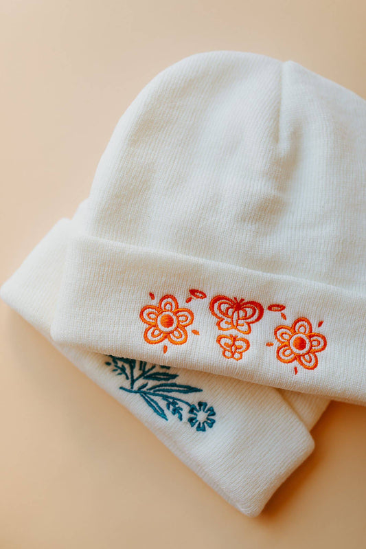 Retro Butterfly Beanie White