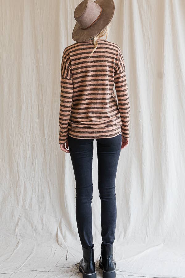 Stripe Drop Shoulder Button Long Sleeve