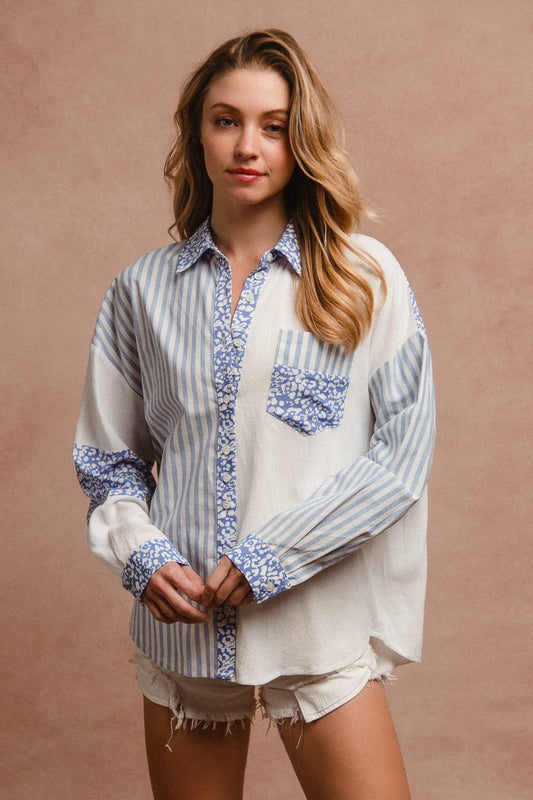 "Belle" Mixed Button Down Top