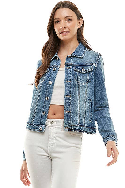 Plus Size Spandex Denim Jacket: MEDIUM