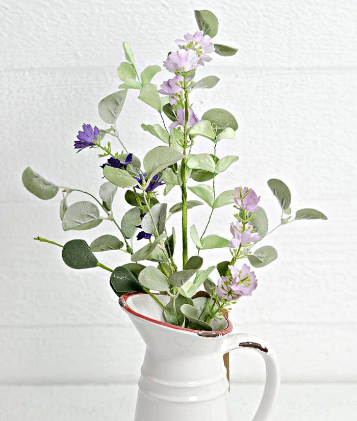 Mix Purple Flowers with Flocked Eucalyptus