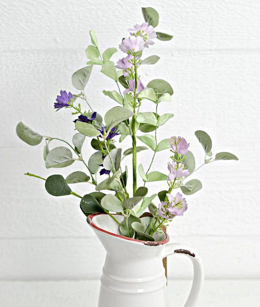 Mix Purple Flowers with Flocked Eucalyptus