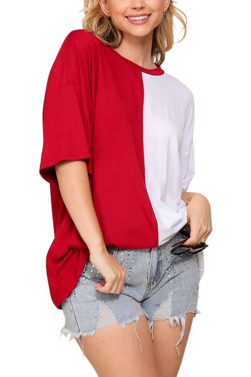 Game Day Multi Color Knit Top: RED/WHITE