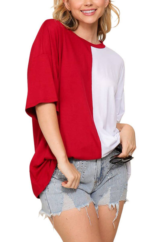 Game Day Multi Color Knit Top: RED/WHITE