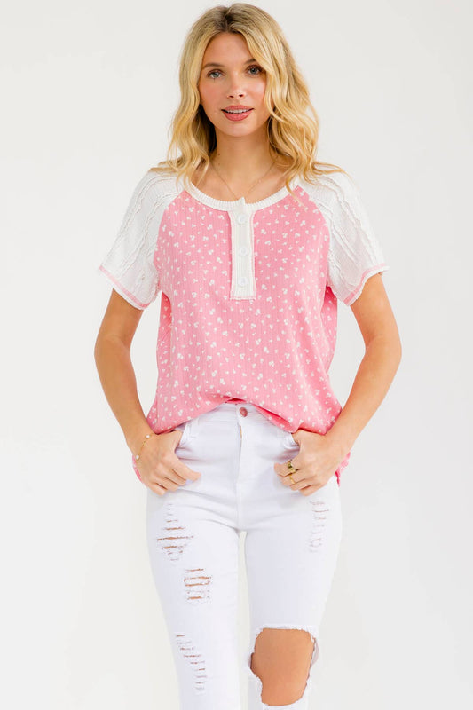 Floral Contrast Sleeve Henley