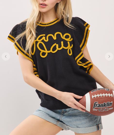 Ruffle Sleeve Varsity Game Day Knit Top