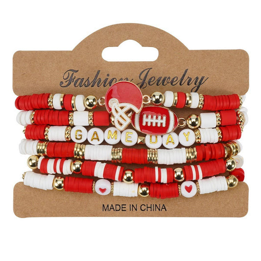 Football Game Day Beaded Elastic Bracelet: Red