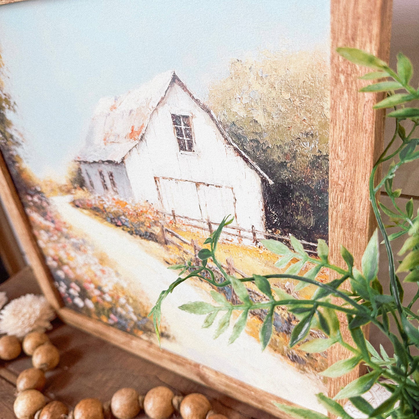 White Barn in Spring Wall Art Print: Light Frame / 10x10 Inches