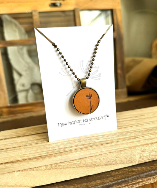 Dandelion Necklace - Leather Pendant Necklace