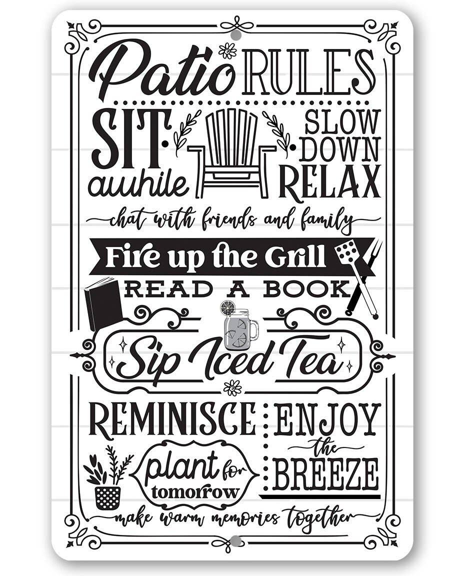 Rustic Metal Sign | Patio Rules: 8 x 12