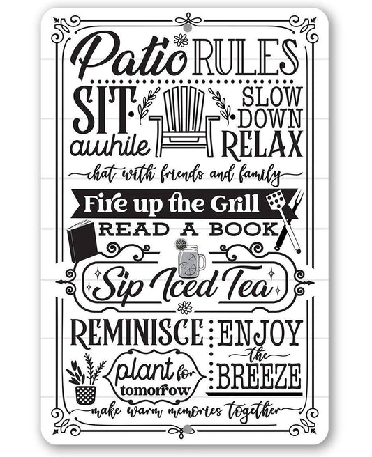 Rustic Metal Sign | Patio Rules: 8 x 12