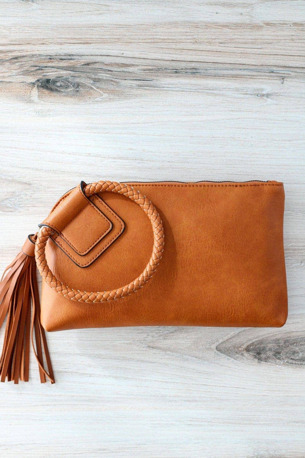 JYM0346 Soft Vegan Leather Wristlet/Clutch: Tan