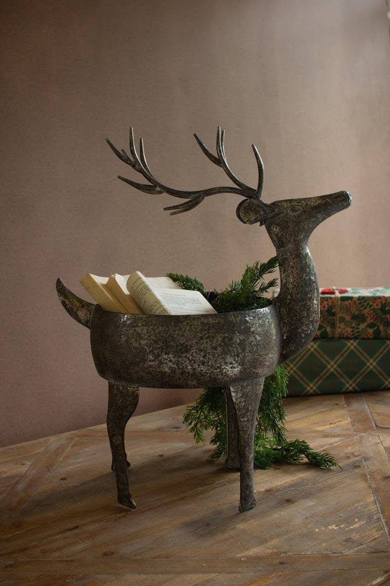RUSTIC METAL REINDEER PLANTER: Grey / Metal / 19" x 12" x 24"t