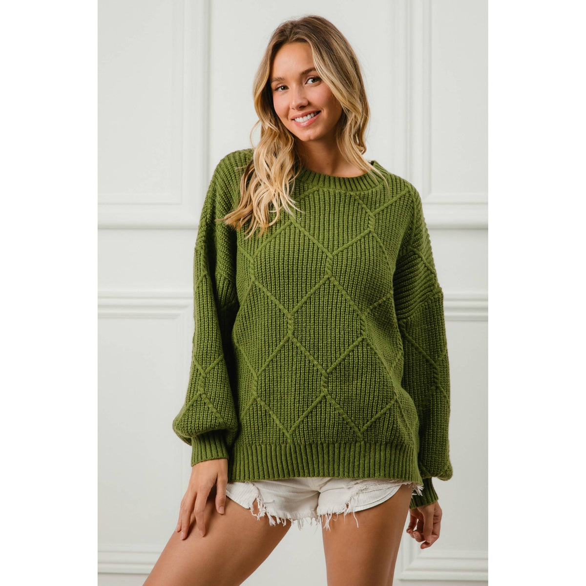 DIAMOND PATTERN HACCI SWEATER TOP