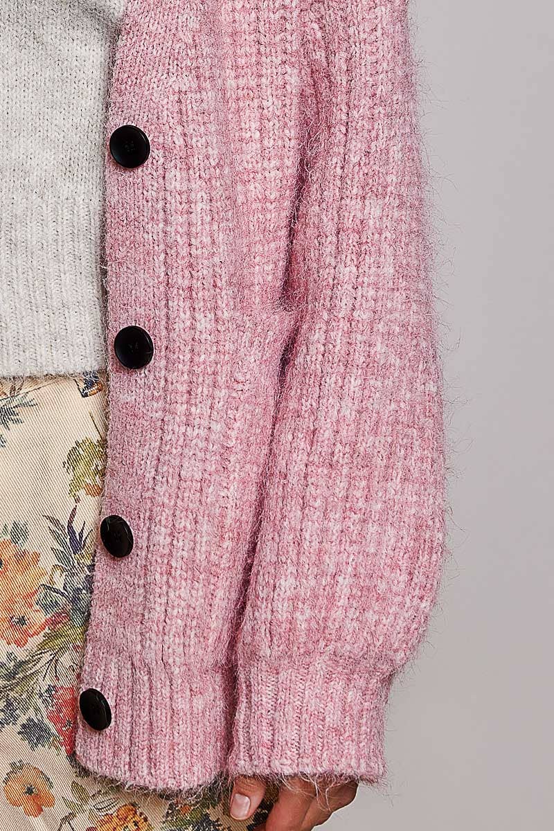 Oversized Ribbed Knit V-Neck Button Pockets Cardigan ALMOND / OS