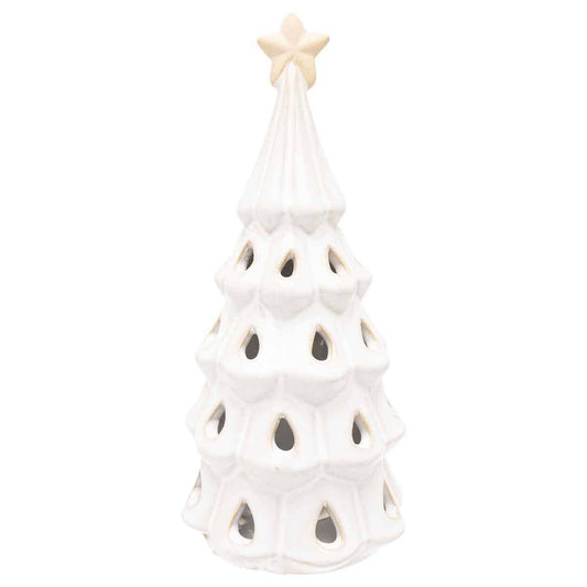 9.25" Tall White Teardrop Ceramic Tree Christmas Décor