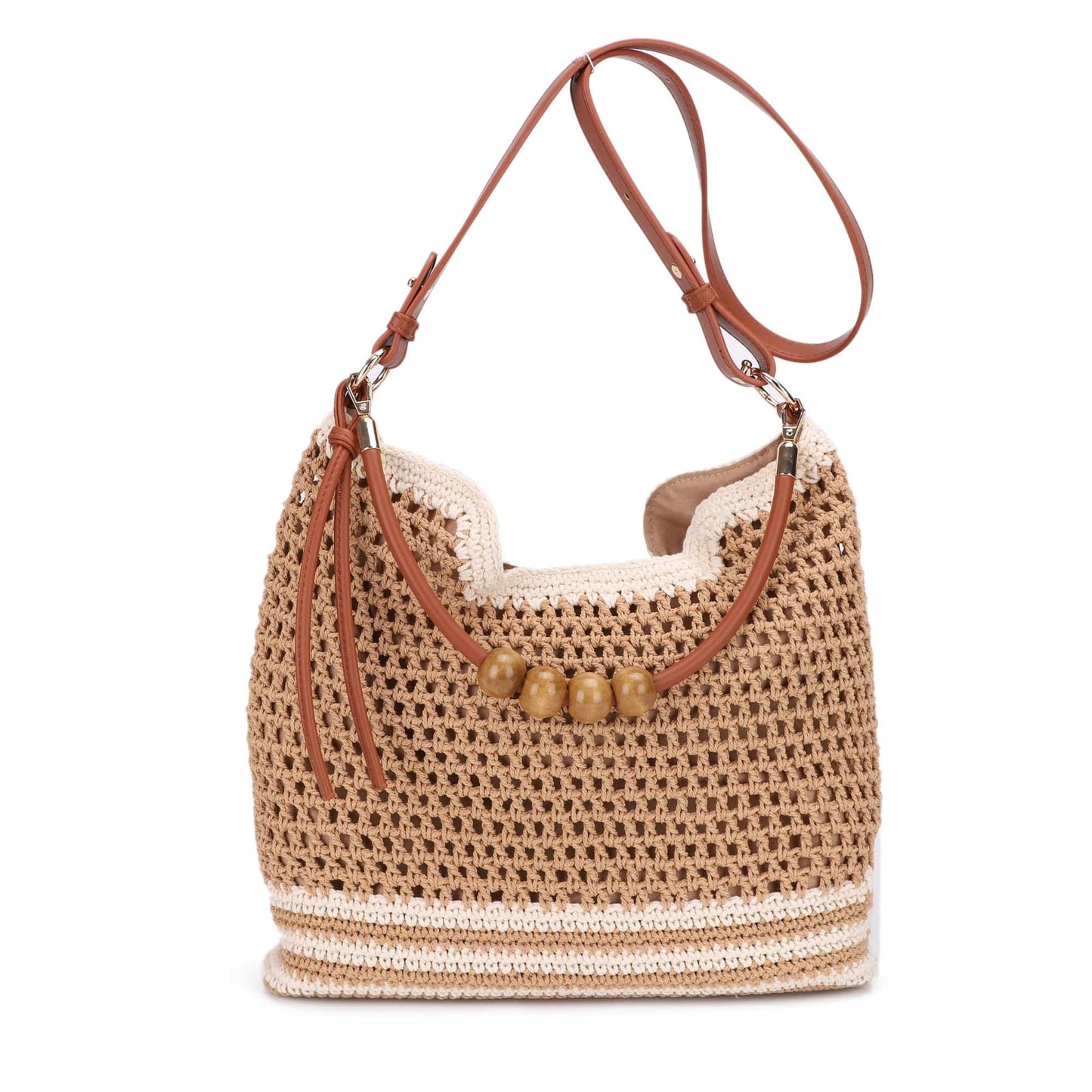 EJ60388 Elia Crochet Crossbody/Tote Bag: Natural Brown