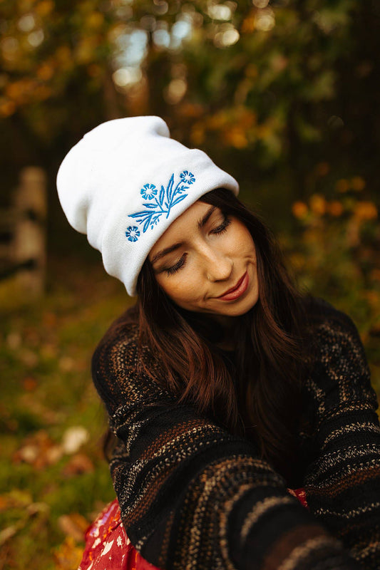 Retro Floral Beanie White