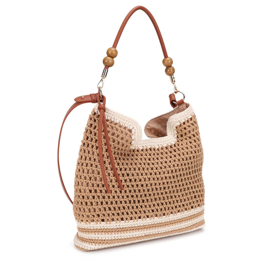 EJ60388 Elia Crochet Crossbody/Tote Bag: Natural Brown