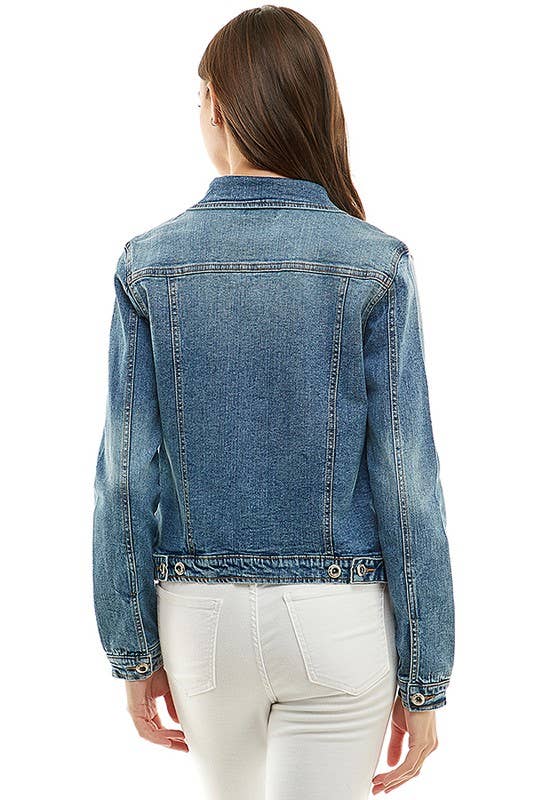 Plus Size Spandex Denim Jacket: MEDIUM