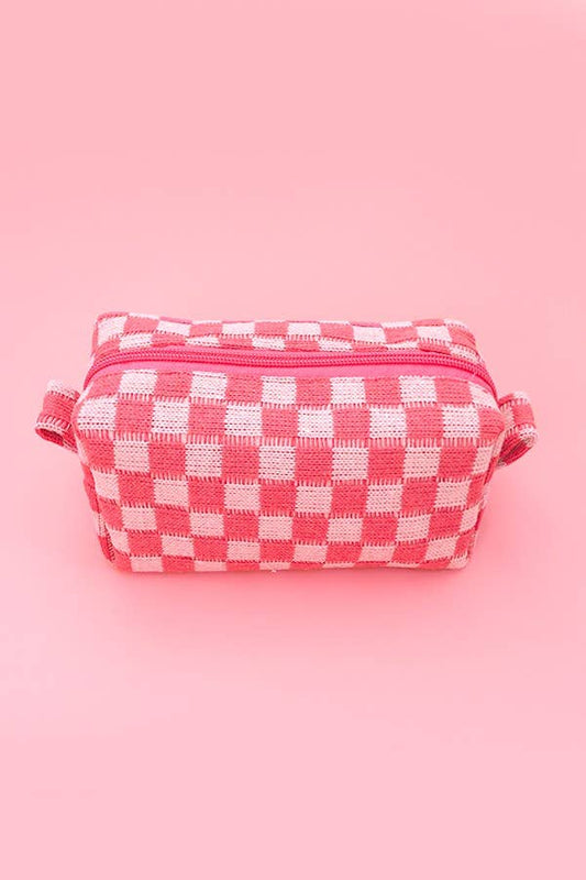 CHECKER COSMETIC MAKEUP POUCH BAG | 40P522: Hot Pink