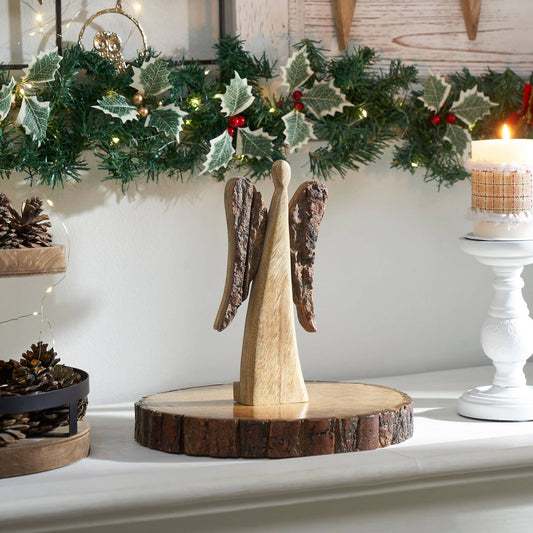 Natural and Dark Wooden Angel Small 9.5x4x1.5