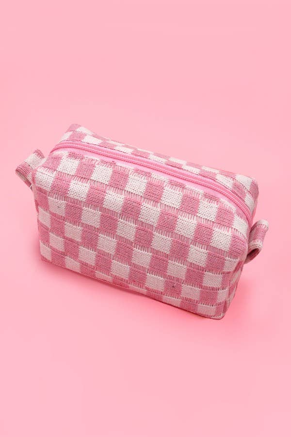 CHECKER COSMETIC MAKEUP POUCH BAG | 40P522: Black