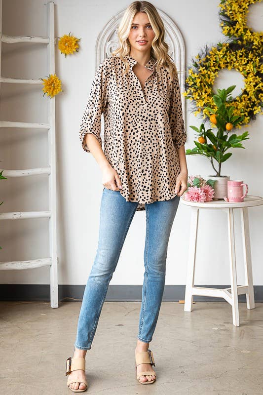ANIMAL PRINT TOP: IVORY/BLACK
