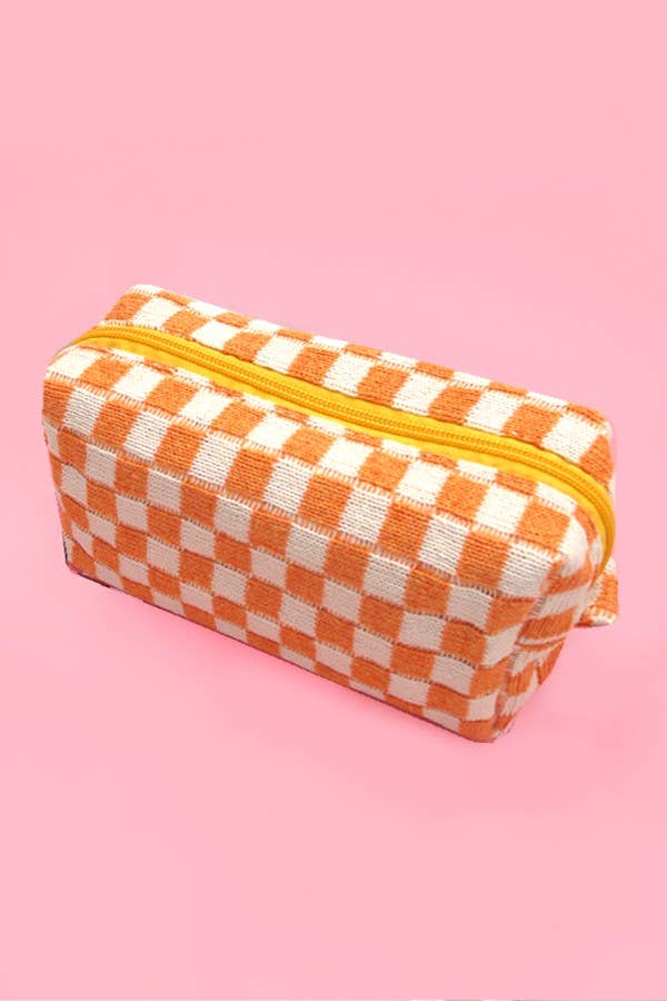 CHECKER COSMETIC MAKEUP POUCH BAG | 40P522: Black