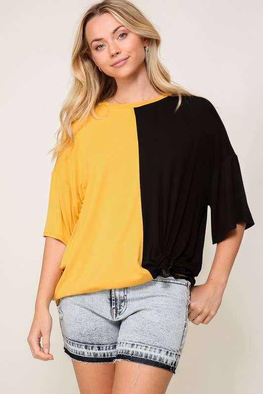 Game Day Multi Color Knit Top: GOLD/BLACK