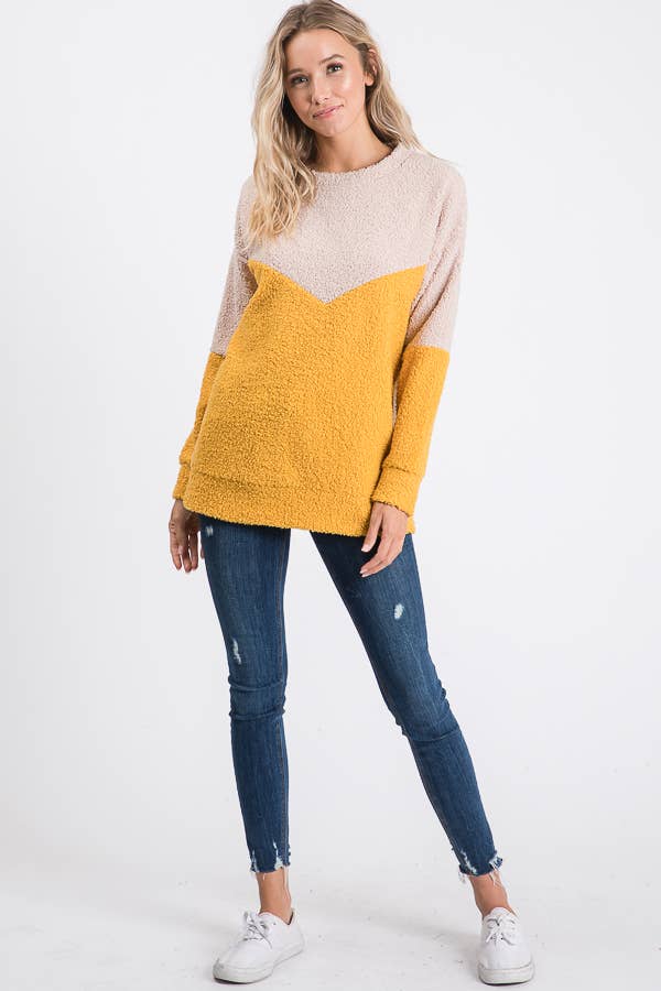 Soft Cozy Textured Color Block Sweater