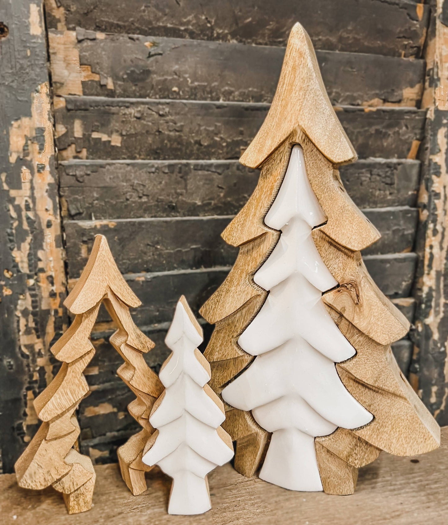 3D Wooden Tree w/ White Enamel Cutout 6.5x10in