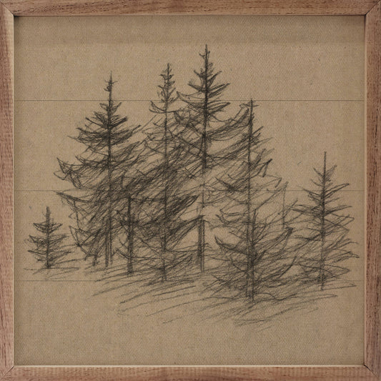 Vintage Pencil Drawing Pines: 16x16