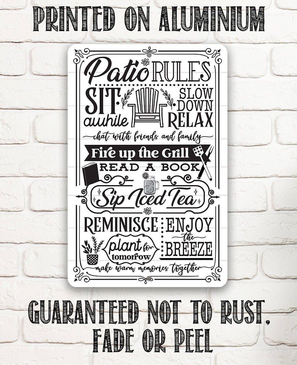 Rustic Metal Sign | Patio Rules: 8 x 12