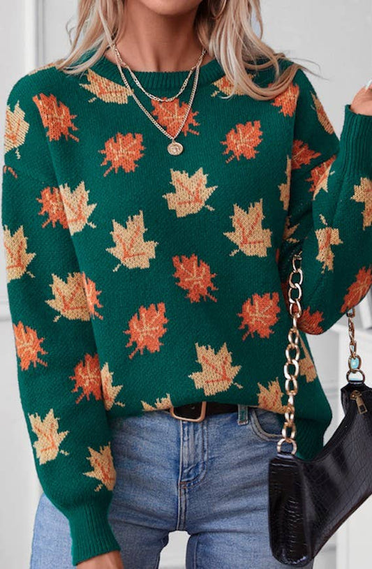"Marie" All over Leaf Sweater