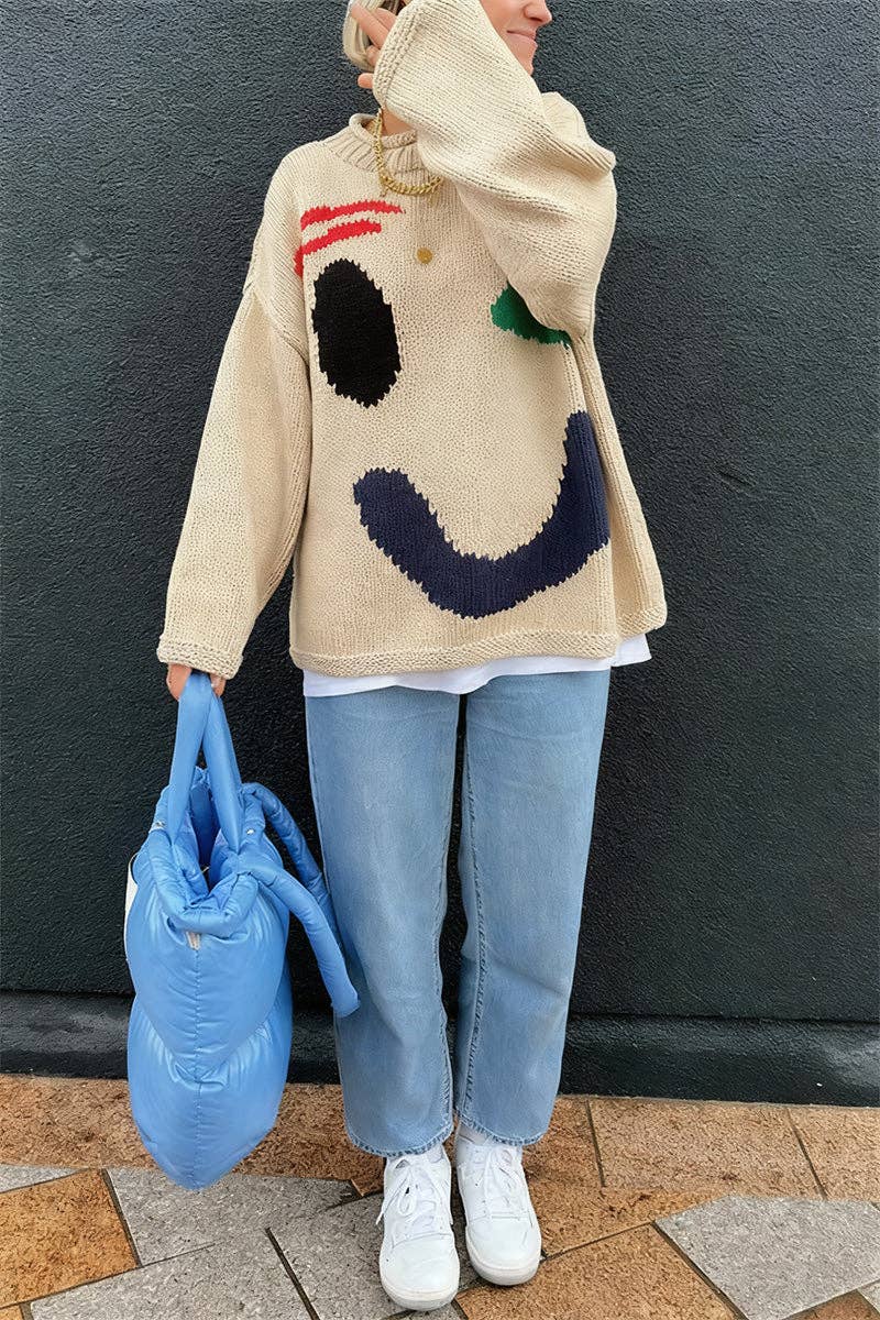 Playful Face Knit Sweater