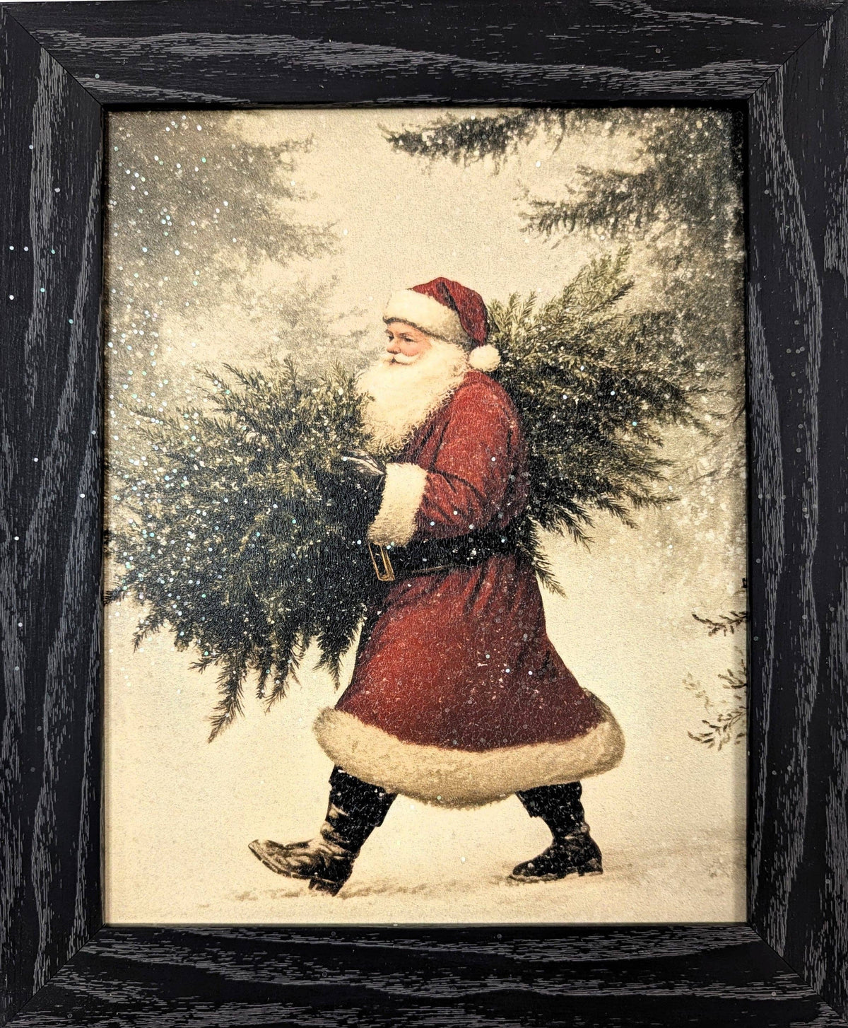 Santa Carrying Tree - Vintage Christmas Wall Art: P11 / 10" x 12"