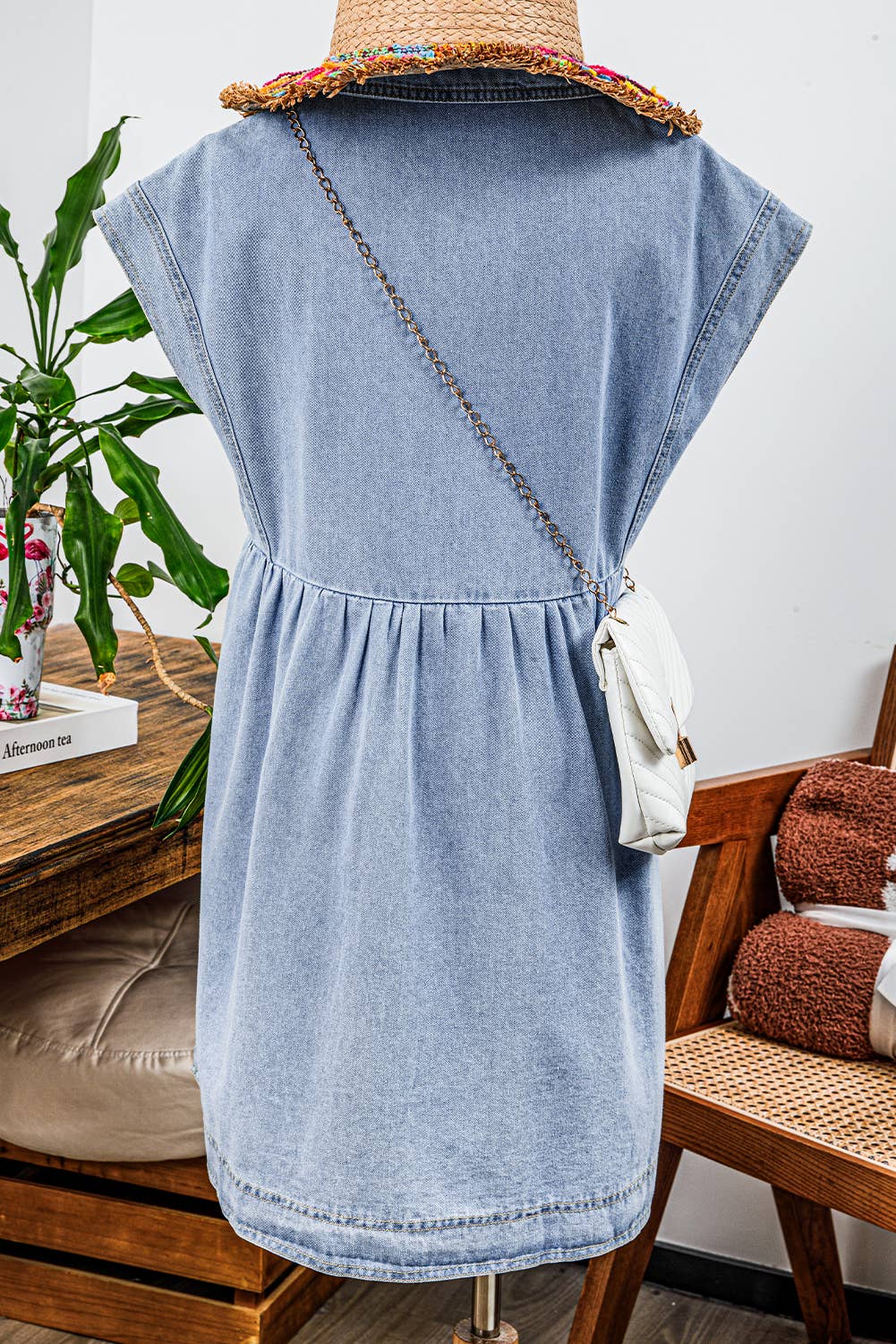 "Taya" Cap Sleeve Denim Babydoll Dress