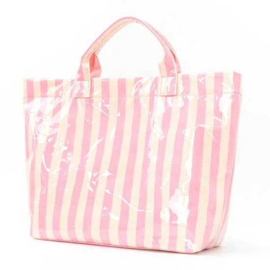 Large Striped Vinyl Tote Bags | 40P595: BLUE PINK