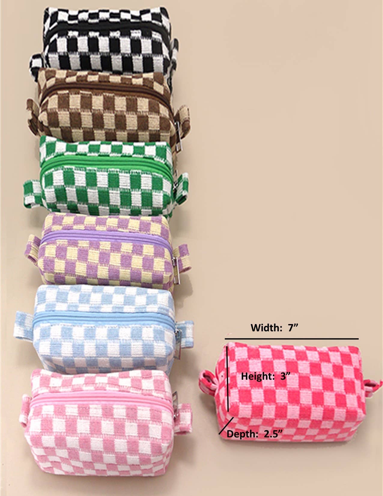 CHECKER COSMETIC MAKEUP POUCH BAG | 40P522: Black