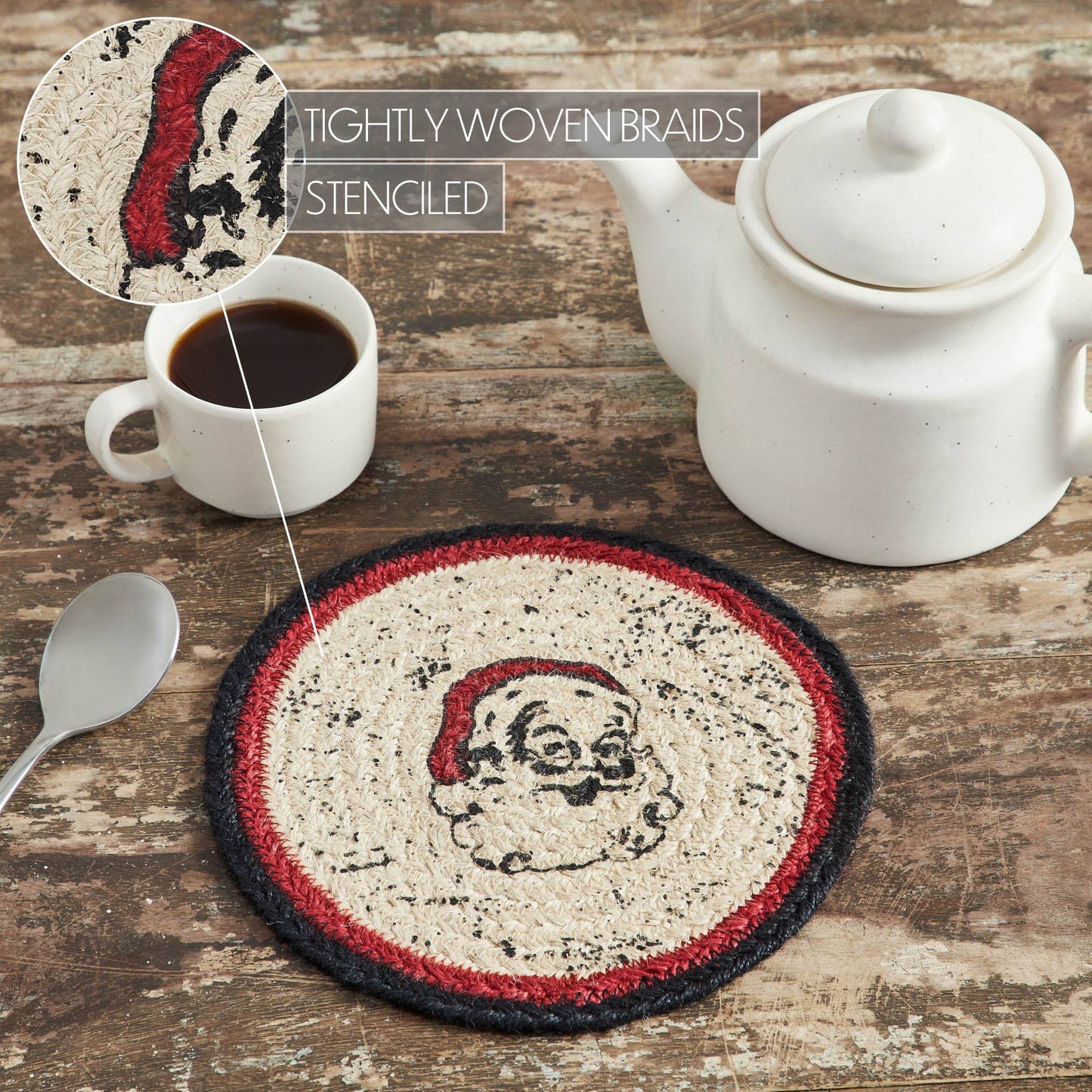 Jolly Ole Santa Jute Trivet 8 inch Diameter