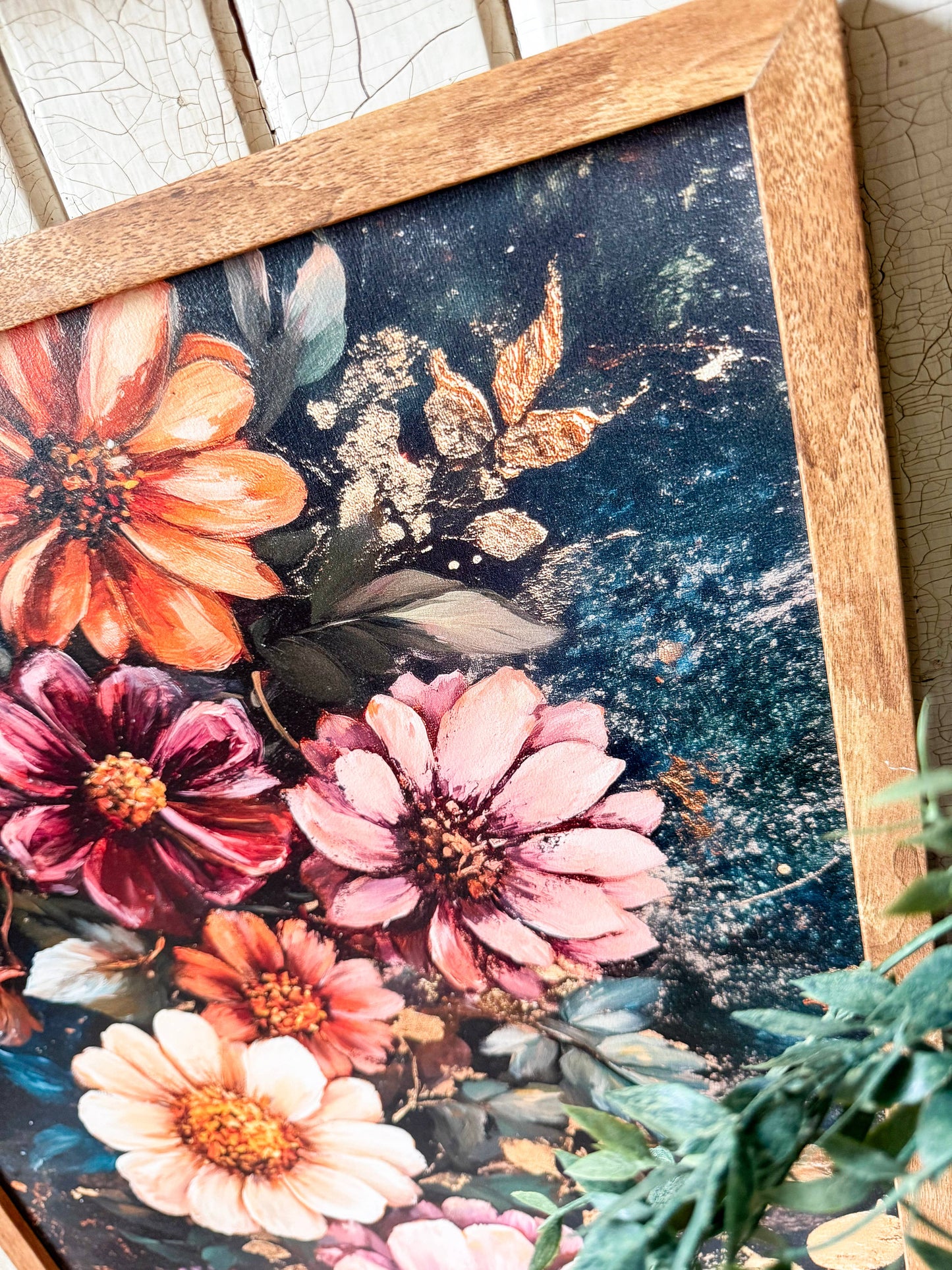 Bold Coloful Moody Floral Wood Sign: Light Frame / 16x20 Inches
