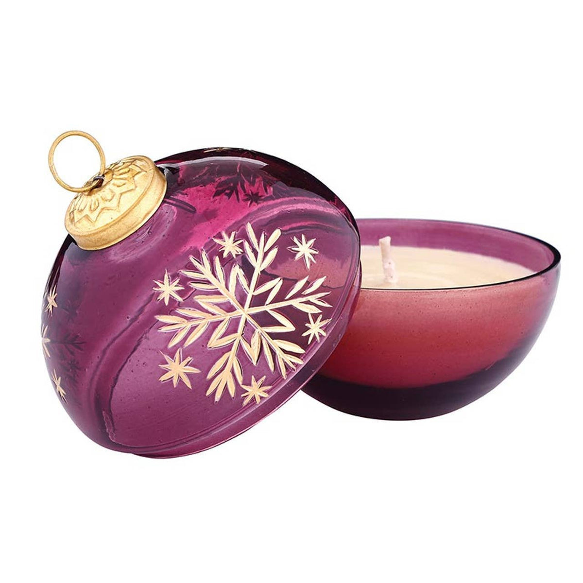 Snowflake Ornament Candle: Glass/ Wax / 3.75" Dia x 4" H