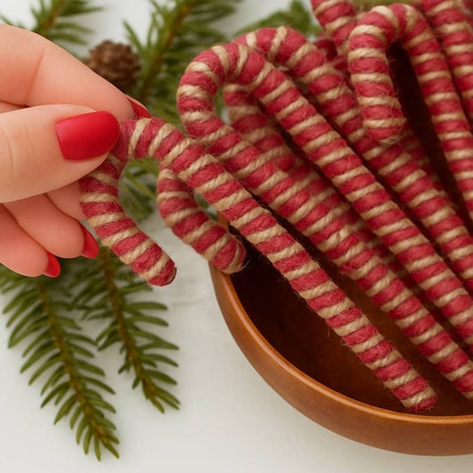 5" Rustic Jute Candy Cane Ornaments (Pack of 6)