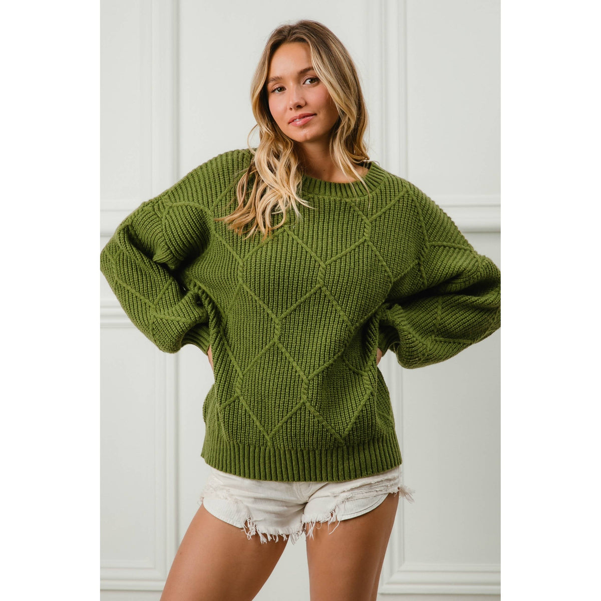DIAMOND PATTERN HACCI SWEATER TOP