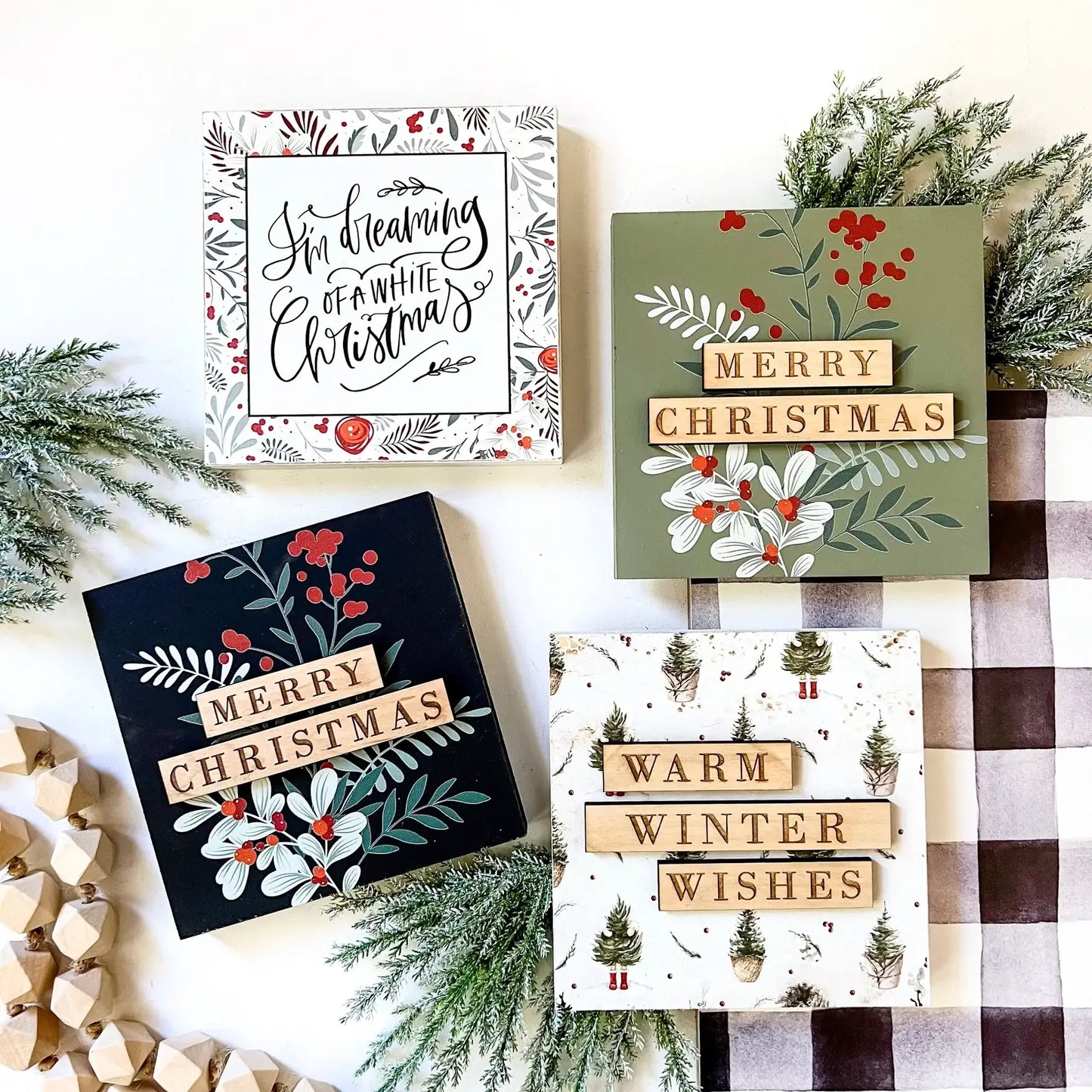 Christmas Mini Block Tiered Tray Signs: Merry Christmas Black
