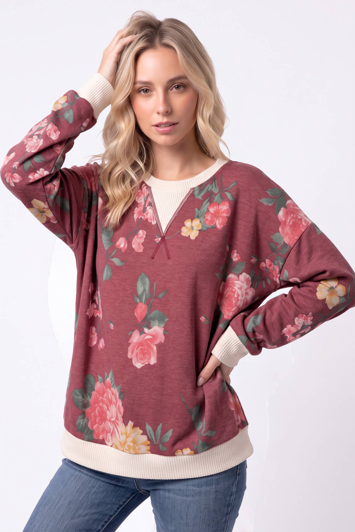 Floral Print Contrast trim Sweatshirt