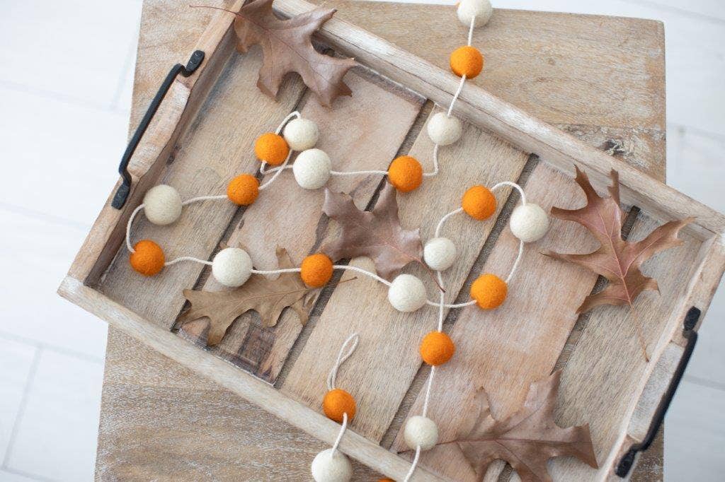 72" felt ball garland orange and cream