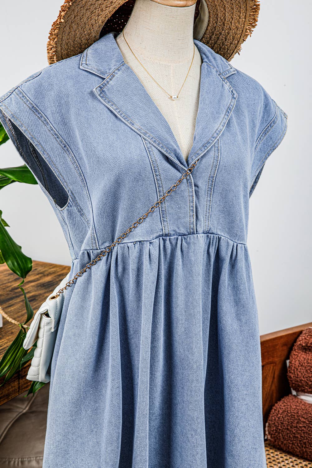 "Taya" Cap Sleeve Denim Babydoll Dress