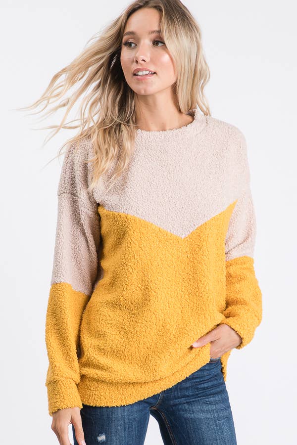 Soft Cozy Textured Color Block Sweater